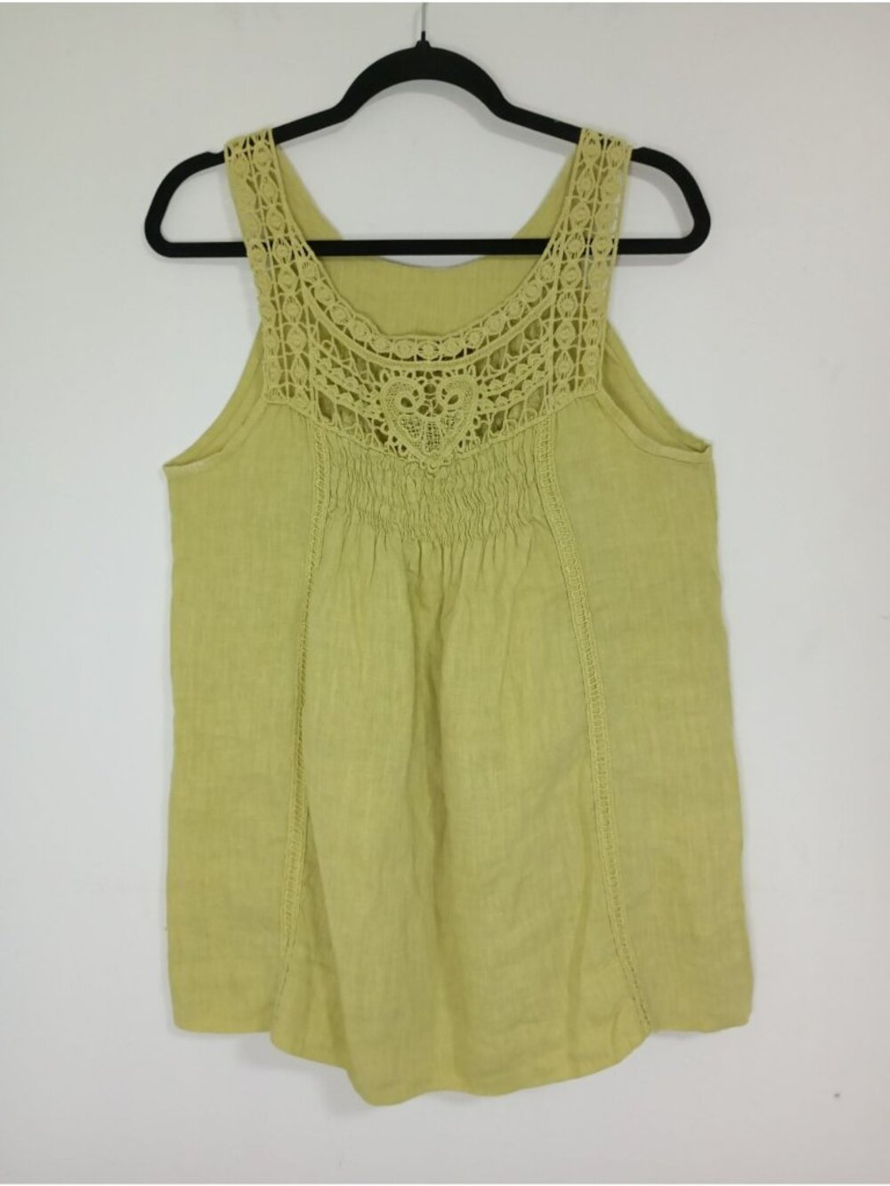 Piazza Roma Yellow Sleeveless Crochet Lace Linen Top XS Made In Italy